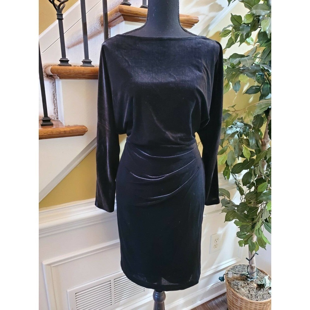 Lauren Ralph Lauren Black Velvet Backless Long-Sleeve Cocktail Dress